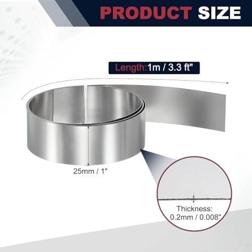 uxcell Stainless Steel Flashing Roll, 1in x 3.3ft Metal Roof Panels 0.2mm Waterproof Sheet Roll with Cut Proof Gloves for House Repair, Roof Flashing, Sealing Windows Doors