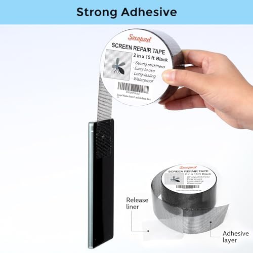 Secopad 2" x 180" (15FT) Screen Repair Tape, Screen Repair Kit, Black