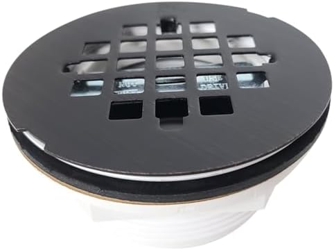 Westbrass D206P-12A 2" No-Caulk PVC Compression Shower Drain with 4-1/4" Round Grid Cover, Antique Bronze