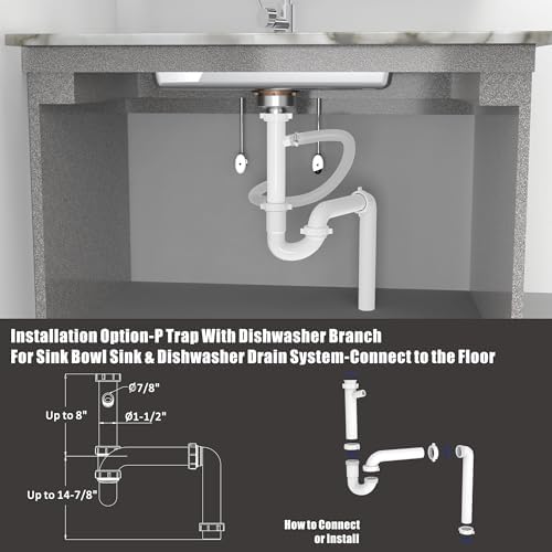 Kitchen Sink Drain Kit,1-1/2" Sink Drain Plumbing Kit - Universal P-Trap Replacement for Kitchen & Bathroom Sinks with Pipe Repair Accessories