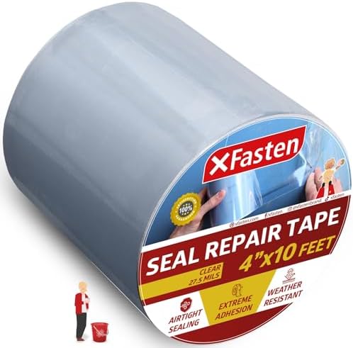 XFasten Waterproof Patch and Seal Tape Clear, 4” x 10-Feet Roof and Gutter Rubber Repair Tape for Stop Leak Repair on Gutter, Roof, Boat, Pool, HVAC