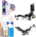 for iPhone 14 Lightning Charging Port Replacement (Purple) USB Dock Connector Flex Cable Assembly Includes Waterproof Tape & Tool Kit for A2882, A2649, A2881, A2884, A2883