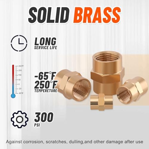 24Pcs Brass Pipe Fittings Hex Coupling Kit,1/8" 1/4" 3/8" 1/2" NPT