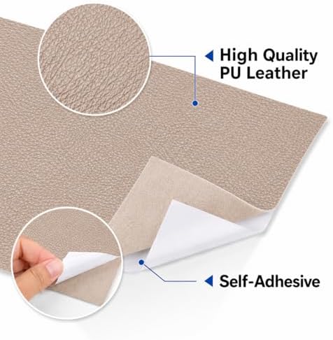 2PCS 8×4 Inch PU Leather Patch for Car Seat Repair, Self-Adhesive Leather Repair Patch Tape for Vinyl Leather Upholstery, Car Seat Furniture Repair Kit (Khaki)