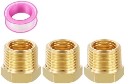METALLIXITY 3PCS 3/8" MNPT x 1/4" FNPT Thread Brass Hex Bushing Extension | Brass Pipe Fittings, Tube Adapters Convert with Sealing Tape for Water Line, Tub Spout/Shower Head