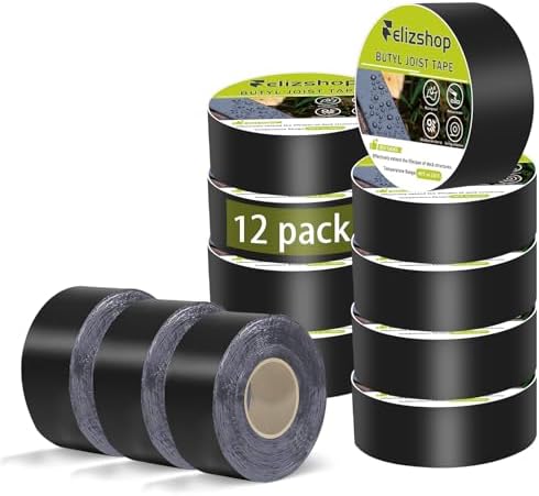 Joist Tape for Decking, 1 5/8" x 50' Butyl Tape, Waterproof Anti-Corrosion Joist Flashing Tape, Self-Adhesive Deck Joist Tape, Butyl Deck Tape for Flashing Deck Joists and Beams Protection（12 Rolls）