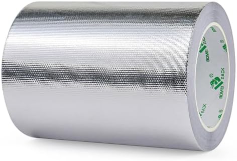 BOMEI PACK Adhesive Aluminum Foil Heat Shield Tape 1 Pack 6inch x 66ft,Barrier Fiberglass Thermal Insulation Reflective Material High Temp Protectionn
