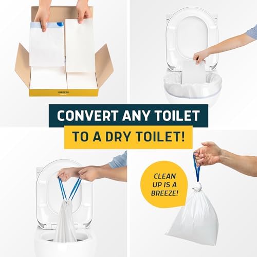Lunderg Toilet Liners with Lemon Absorbent Pads - 50 Disposable Toilet Bags