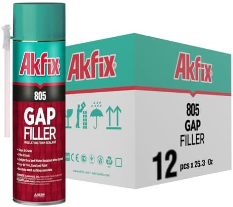 Akfix 805 Gap Filler Expanding Foam Sealant (12x25.3 Oz)- Gaps and Cracks Spray Insulation Can, Polyurethane Expanding Waterproof Sealant with Straw, for Window and Door | 25.3 Oz. 12 Pack