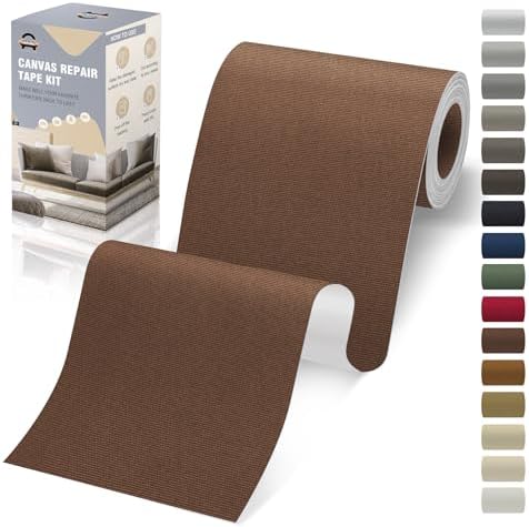 OAZ 4 x 79 inch Canvas Repair Patches Fabric Patch Self-Adhesive Canvas Repair Tape Waterproof Outdoor Gear Patch Kit for Boat Cover Awning Sofa Chair Couch Tent Bag (Dark Brown)