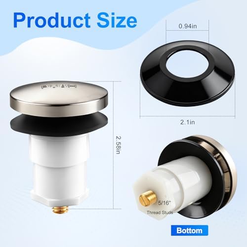 2 Pack 5/16'' Thread Studs Bathtub Drain Stopper, Bathroom Tub Drain Stopper 5/16'' Thread for Most Bathtubs Stopper (Brushed Nickel Cover)