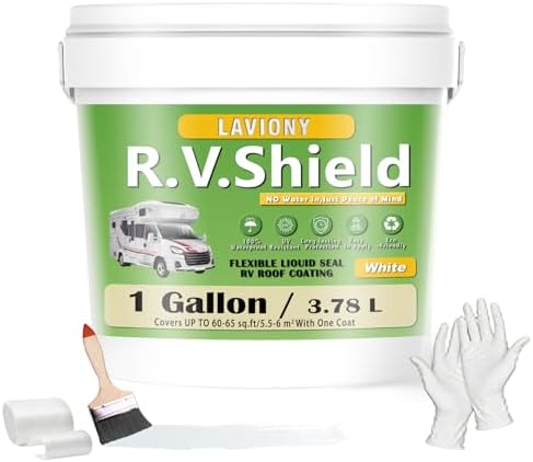 RV Roof Coating White– Self Leveling Elastomeric Rubber Sealant, Waterproof Cool Roof Solar Reflective Paint for Camper, Trailer, Motorhome, Metal Building & Leak Repair