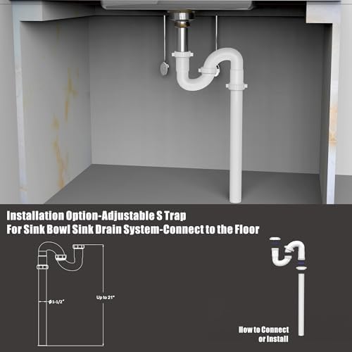 Kitchen Sink Drain Kit,1-1/2" Sink Drain Plumbing Kit - Universal P-Trap Replacement for Kitchen & Bathroom Sinks with Pipe Repair Accessories