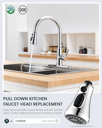 Kitchen Faucet Head Replacement, 3 Modes Kitchen Faucet Sprayer, Chrome