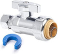1/2" PTC x 3/8" OD Compression Straight Stop Valve, Toilet Water Shut Off for PEX, Copper, CPVC Pipe, Push to Connect Brass Plumbing Fitting with Quarter-Turn & Disconnect Clip