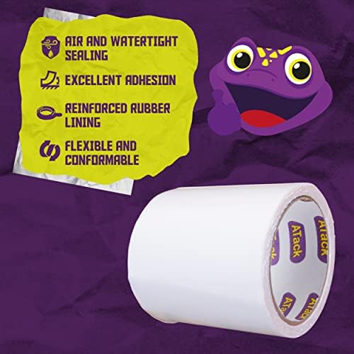 ATack Waterproof Patch and Seal Tape, White, 4 Inches x 10 Feet, Water Barrier Tape for Stop Leak Repair on Pipes, Chimney, Roof, Boat, and HVAC