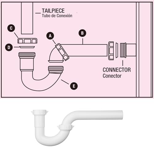 (1 Pack) Yariwiz White 1 1/4 Inch Basin Sink Drain Pipe Tubular Kit, Not Used for Kitchen Sink KSD-003W