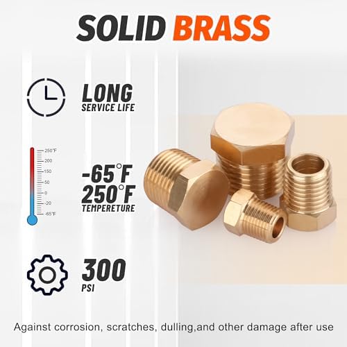 24PCS Brass Hex Pipe Plug Fittings,1/8" 1/4" 3/8" 1/2" NPT Male