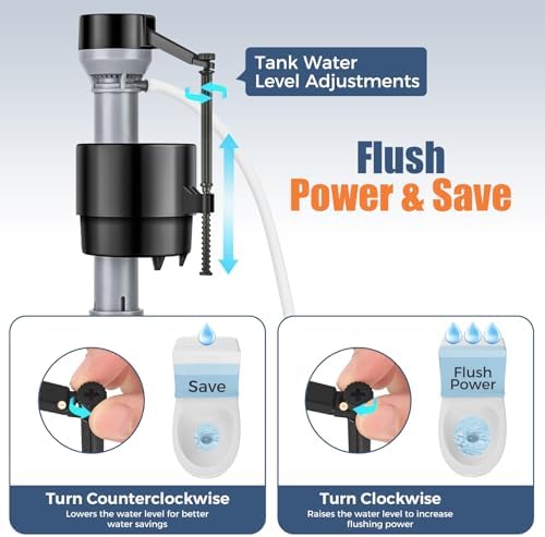 Universal Toilet Flusher Replacement Kit, Water-Saving & Height Adjustable Fill Valve, 2-Inch Flapper, Toilet Handle Lever, Quiet & Anti-Siphon Toilet Repair Kit Inside Tank (Black, 1-Pack)