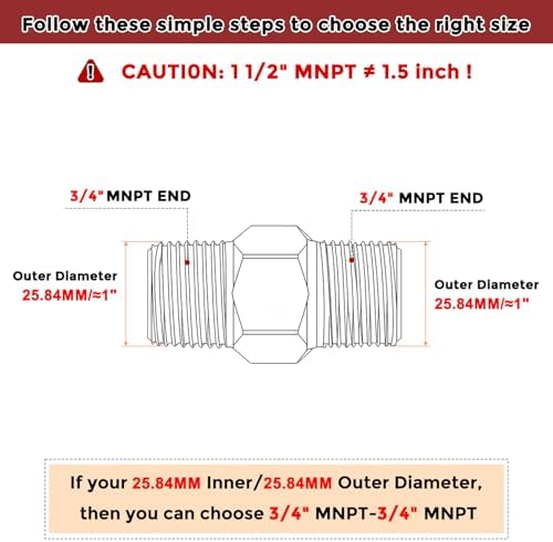 3/4" Male NPT to 3/4" Male NPT SUS304 Hex Nipple | Solid Male Pipe Adapter Hose Connectors for Pipe Repair, Bathroom Remodel, Tool Extensions, Compression, Irrigation