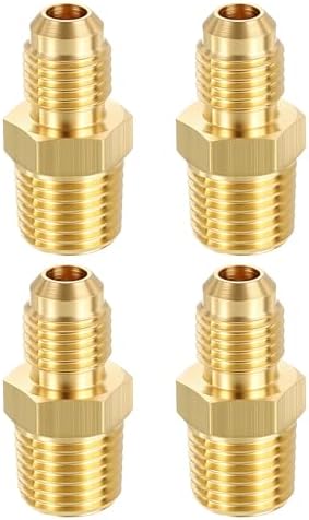 METALLIXITY 4PCS 1/4" Male Flare x 1/4"MNPT Thread Brass Hex Nipple Adapter | Male Straight Extension Adapters, Brass Pipe Fittings for Water Line, Tub Spout/Shower Head