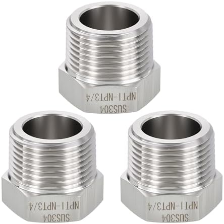 METALLIXITY 3PCS 1" MNPT x 3/4" FNPT Thread SUS304 Hex Bushing Extension | 304 Stainless Steel Pipe Fittings, Tube Adapters Convert for Water Line, Tub Spout/Shower Head