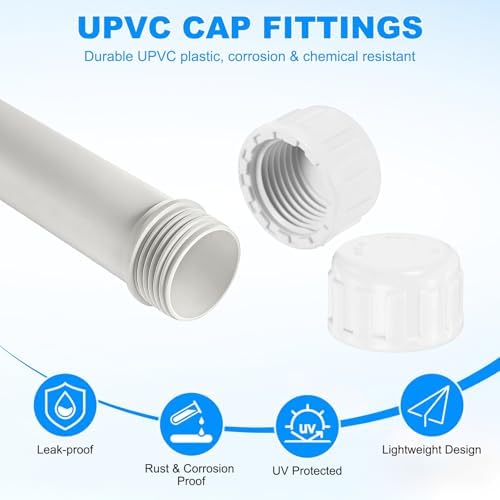 M METERXITY 8-Pack PVC Pipe End Cap Plug Adapter 1/2 in, Female Thread | White, Water End Cap Connector, Inner Teeth Pipe Plugs, for Outside Lawn, Yard/Watering Irrigation Systems