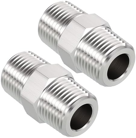 Pack of 2, 1/2" Male NPT to 1/2" Male NPT SUS304 Hex Nipple | Solid Male Pipe Adapter Hose Connectors for Pipe Repair, Bathroom Remodel, Tool Extensions, Compression, Irrigation