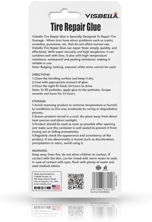 Visbella Tire Repair Glue, Black Rubber Cement, Sidewall Tire Scratch Repair Sealer, Fix a Flat, Restore & Protect Tyre Surfaces for Car, Bike, Motorcycle, Lawn Mower 1.76OZ