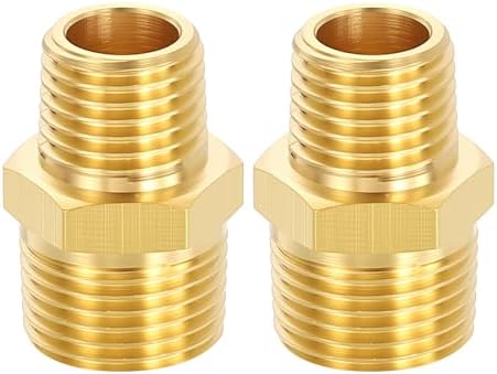METALLIXITY 2PCS 3/8" MNPT x 1/4" MNPT Thread Brass Hex Nipple Adapter | Male Straight Extension Adapters, Brass Pipe Fittings for Water Line, Tub Spout/Shower Head