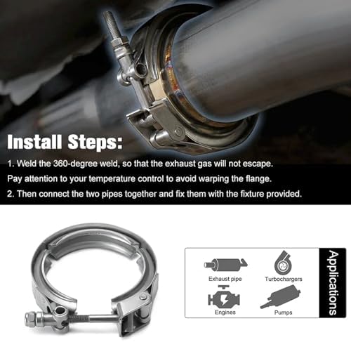 2.5Inch Quick Release V Band Clamp Stainless Steel 304, Clamp Fittings for Exhaust Pipe Flanges (Quick Release V Band Clamp, 2.5inch)