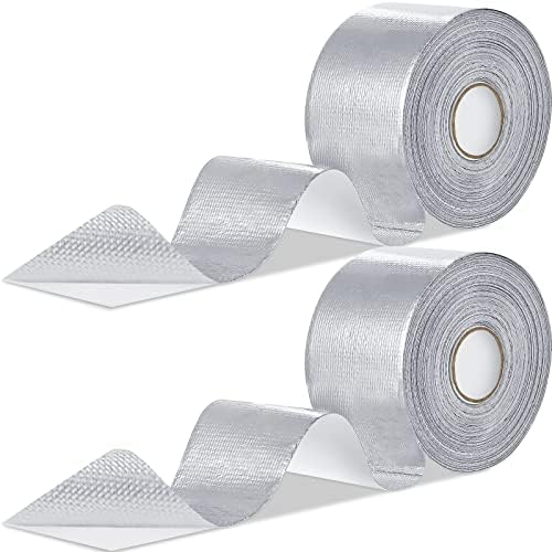 Zonon 2 Rolls Aluminum Foil Tape Heat Shield Tape Barrier Adhesive Reflective Fiberglass Thermal Insulation Reflective Material High Temp Protection(Silver,2 Inch X 65.6 ft)