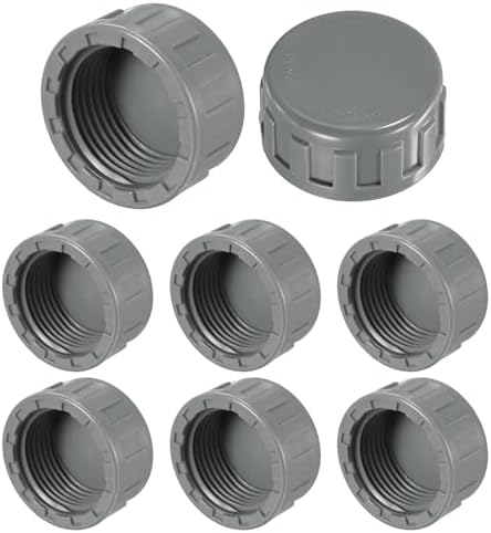 M METERXITY 8-Pack PVC Pipe End Cap Plug Adapter 1 inch, Gray | Female Thread Water End Cap Connector, with Sealing Tape, for Yard, Watering Irrigation Systems