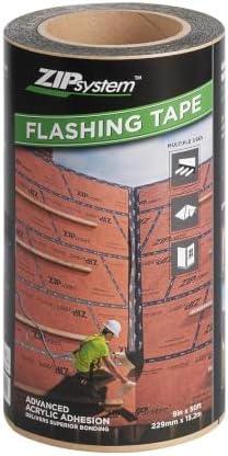 ZIP System Adhesive Flashing Tape for Windows & Doors, 9" x 50' Roll | Professional-Grade Acrylic Adhesive Flashing Tape for Windows, Doors & Rough Openings, Provides Weather Protection