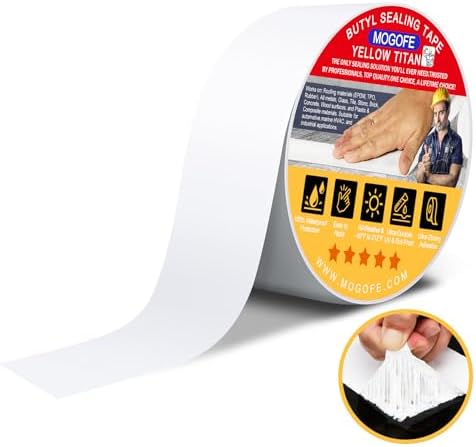 Yellow Titan RV Roof Sealant Tape White 1.5" x 50' Waterproof Tape | Camper Roof Sealant Tape,RV Roof Patch,RV Roof Repair Tape,Butyl Tape,40mil/1.0mm,Temp:-40°F–212°F,DualSeal Ultra-Bond Tech