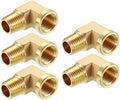 METALLIXITY 5PCS 1/4"FNPT x 1/4"MNPT 90 Degree Brass Barstock Street Elbow | Thread Brass Forged Pipe Fittings Adapters for Water Line, Tub Spout/Shower Head