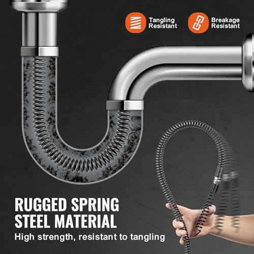 VEVOR Drain Cleaning Cable 66 FT x 5/8 Inch, Professional Sectional Drain Cleaner Cable with 7 Cutters for 0.8" to 3.9" Pipes for Hollow Core Sewer Cleaner Auger Sink, Toilet