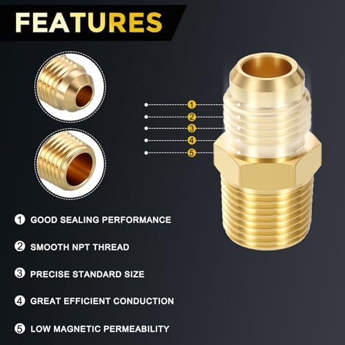 METALLIXITY 2PCS 1/2"MNPT x 3/8" Male Flare Thread Brass Hex Nipple Adapter | Male Straight Extension Adapters, Brass Pipe Fittings for Water Line, Tub Spout/Shower Head