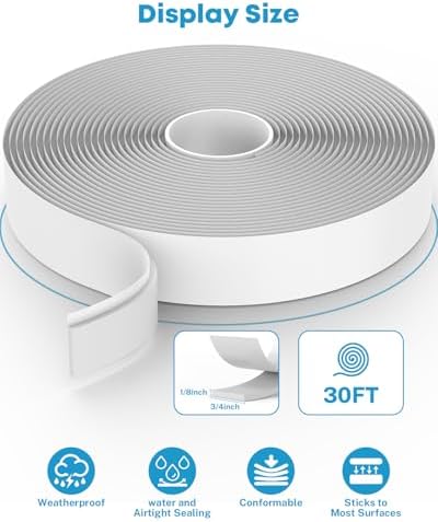 Kohree Butyl Tape White 2 Pack, 1/8" x 3/4" x 30 ft, Butyl Sealant Tape | RV Putty Rubber Seal Tape Leak Proof for RV Repair, Window, Boat Sealing