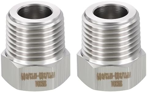 METALLIXITY 2PCS 1/2" MNPT x 3/8" FNPT Thread SUS304 Hex Bushing Extension | 304 Stainless Steel Pipe Fittings, Tube Adapters Convert for Water Line, Tub Spout/Shower Head