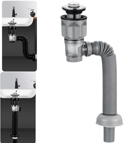 Bathroom Sink Drain Kit with Flexible Expandable P-Trap Sink Drain Pipe Tube Anti-Odor Bathroom Sink Drain Pipe for 1-1/4",1-1/2" and 2'' Drain Hole (Bounce style)