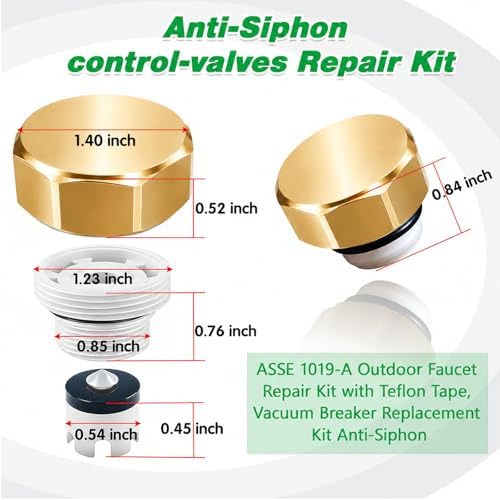 Gold Metal ASSE 1019-A Vacuum Breaker Check Valve Repair Kit, Anti-Siphon Replacement Parts, Corrosion Resistant, Solid Brass Top Cover, Plastic Body, Plunger & O-Ring, 2 Pack