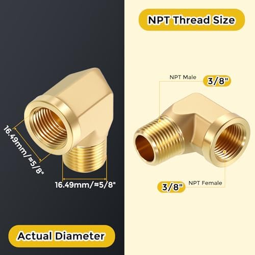 METALLIXITY 2PCS 3/8"FNPT x 3/8"MNPT 90 Degree Brass Barstock Street Elbow | Thread Brass Forged Pipe Fittings Adapters for Water Line, Tub Spout/Shower Head