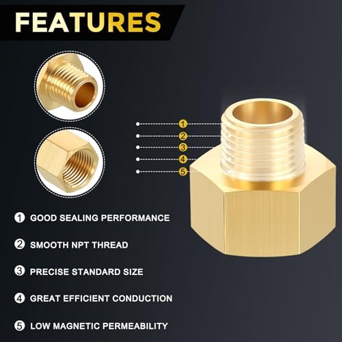 METALLIXITY 1PCS 3/4" FNPT x 1/2" MNPT Thread Brass Hex Extension Adapters | Brass Pipe Fittings, Female to Male Adapters for Water Line, Tub Spout/Shower Head