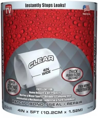 Waterproof Tape Heavy Duty – Strong Patch & Seal Tape for Leaks, Roof Repair, Pipes, Tarps, RV Roof, Windows, Under Door Seal, Screen Repair, Plumbing, Duct Tape Alternative (Clear)