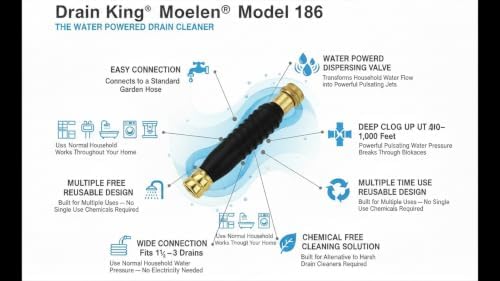 Drain King 186 Unclogs Bathroom Sinks, Showers, and Swimming Pool Drains, 1.5 to 3 Inch