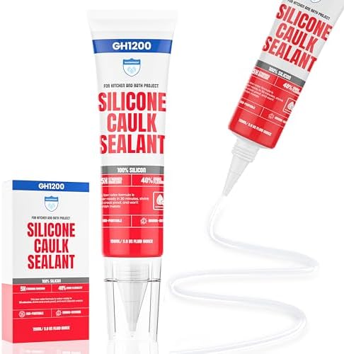 GH1200 White Silicone Sealant - 150 ML/5 FL Oz Waterproof Sealant for Kitchen & Bathroom - Shrink & Crack Proof Silicone Caulk - Indoor & Outdoor Use Sealant - Strong Formula Silicone Adhesive Tube
