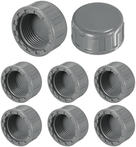 M METERXITY 8-Pack PVC Pipe End Cap Plug Adapter 3/4 In, Female Thread | Gray, Water End Cap Connector, Inner Teeth Pipe Plugs, for Outside Lawn, Yard/Watering Irrigation Systems