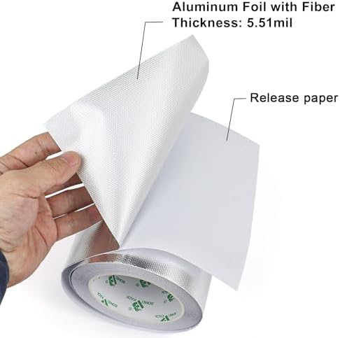 BOMEI PACK Adhesive Aluminum Foil Heat Shield Tape 1 Pack 6inch x 66ft,Barrier Fiberglass Thermal Insulation Reflective Material High Temp Protectionn