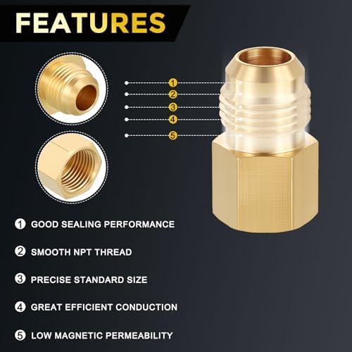 METALLIXITY 1PCS 1/4"FNPTx3/8"Male Flare Thread Brass Hex Extension Adapter | Female to Male Adapters, Brass Pipe Fittings for Water Line, Tub Spout/Shower Head